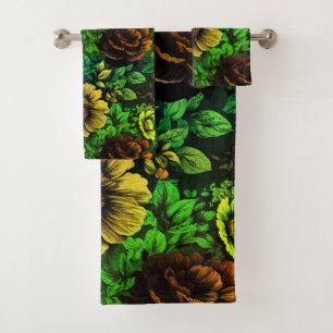 Unique Colors Vintage Floral Print Bath Towel Set