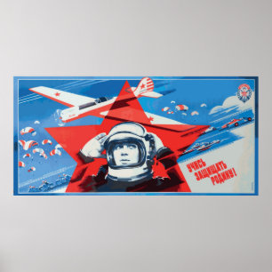 Unique, Colourful 1960s-era Soviet Cosmonaut Poster