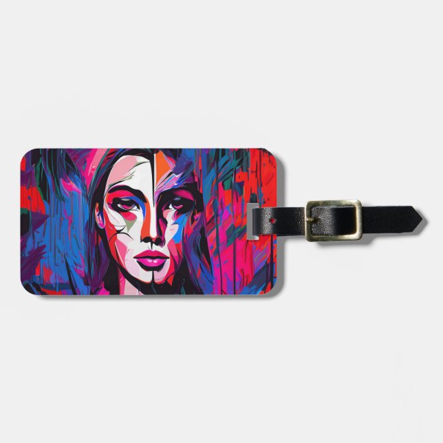 Unique Colourful Abstract Lady Face Painting Luggage Tag (Front Horizontal)