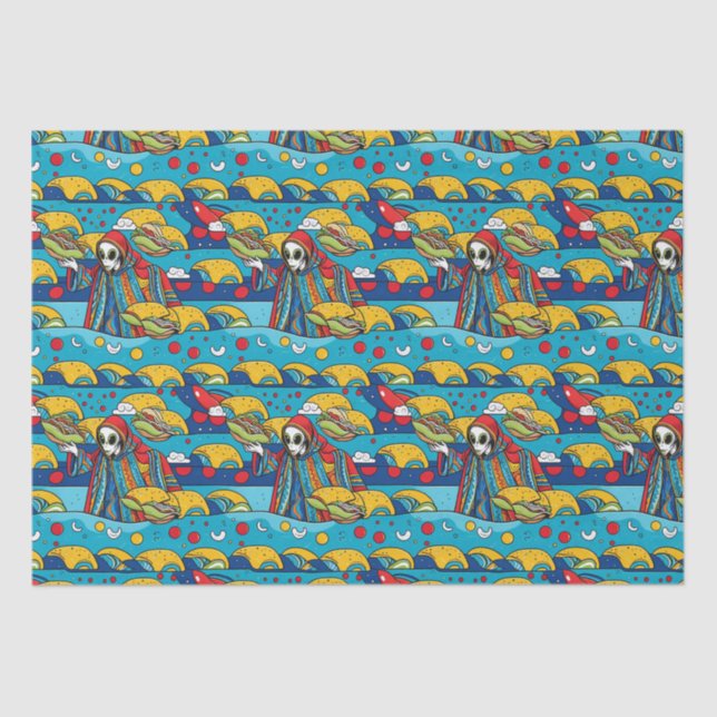 Unique Colourful Alien eating Tacos Tissue Paper (Front)