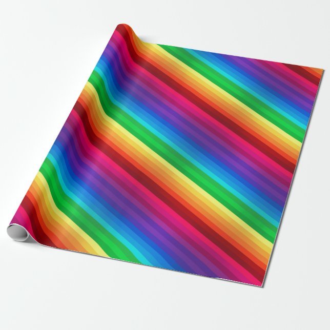 Unique Colourful Diagonal Rainbow Stripped Wrapping Paper (Unrolled)