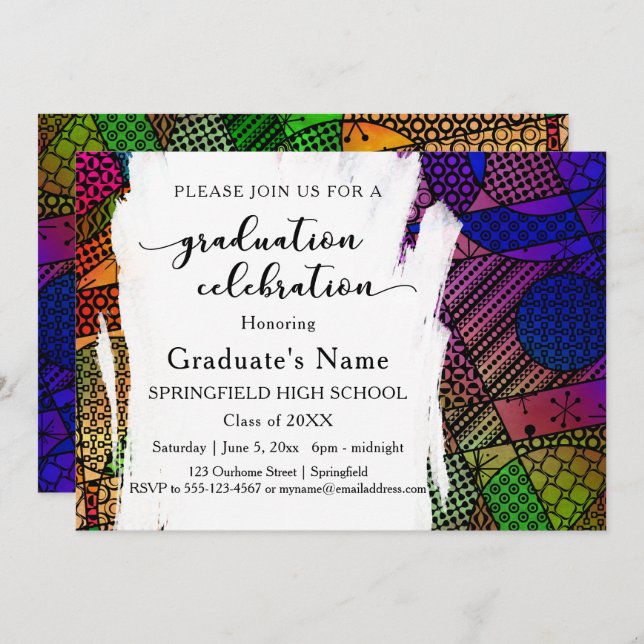 Unique Colourful Geometric Pattern Graduation Part Invitation (Front/Back)