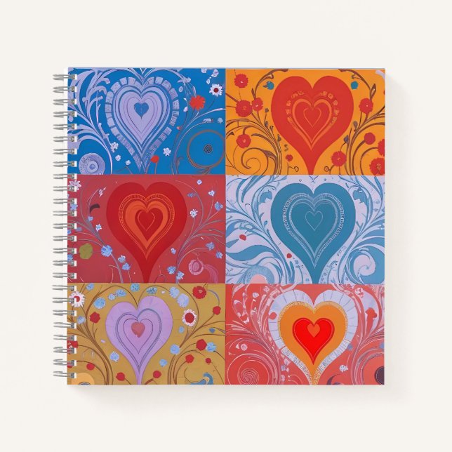 Unique Colourful Heart Love Patchwork Pattern      Notebook (Front)