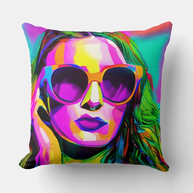 Unique Colourful Ladies in Sunglasses Art Throw Pillow (Front)