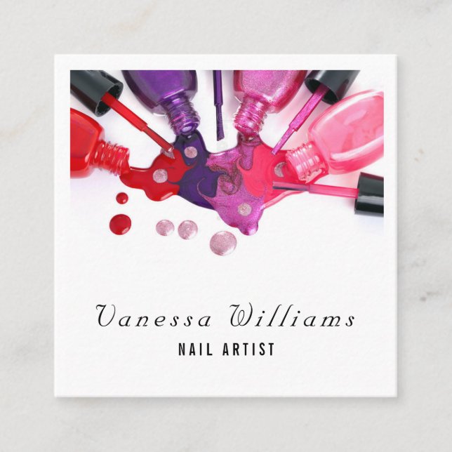 Unique Colourful Splash Nail Polish Artist  Square Business Card (Front)