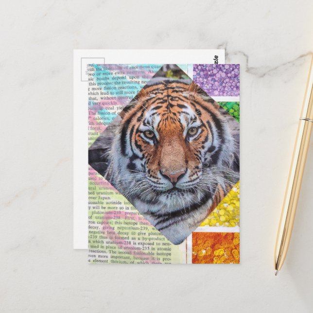 Unique Colourful Tiger Collage Postcard (Front/Back In Situ)