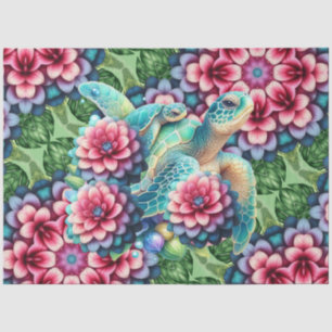 Unique Colourful Tropical Sea Turtles Mama & Baby Tissue Paper