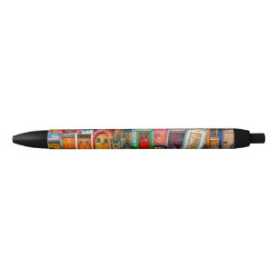 Unique Colourful Vintage Front Doors Pattern Black Ink Pen