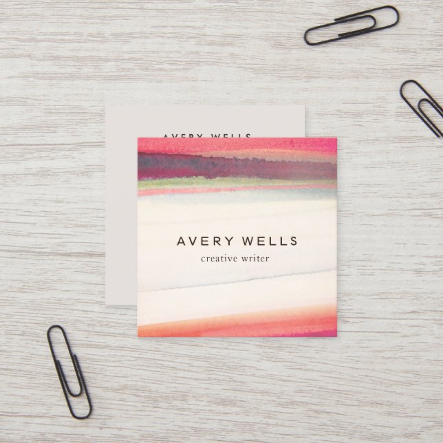 Unique Colourful Watercolor Abstract Art Square Business Card (Front/Back In Situ)