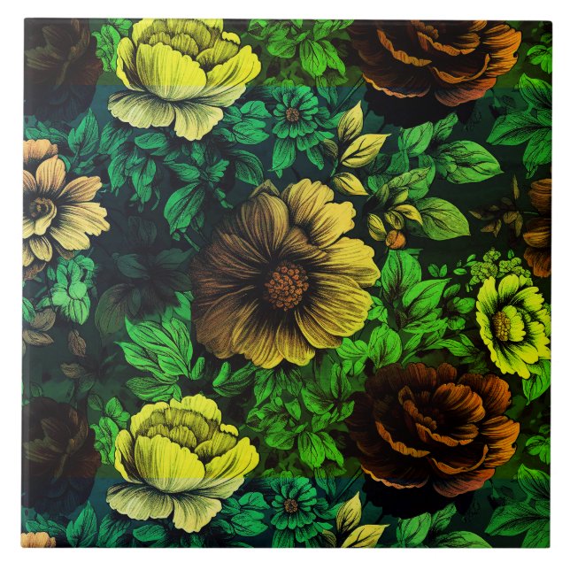 Unique Colours Vintage Floral Print Tile (Front)