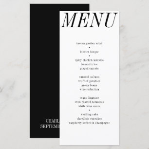 Unique Contemporary Black White Typography Wedding Menu