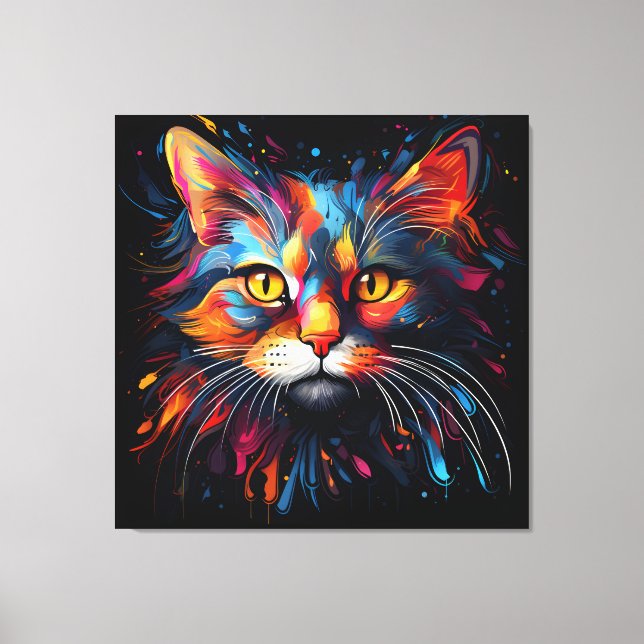 Unique Contemporary Cat Portrait Canvas Print (Front)