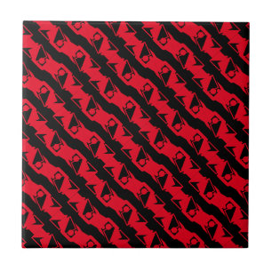 Unique & Cool Black & Bright Red Modern Pattern Tile