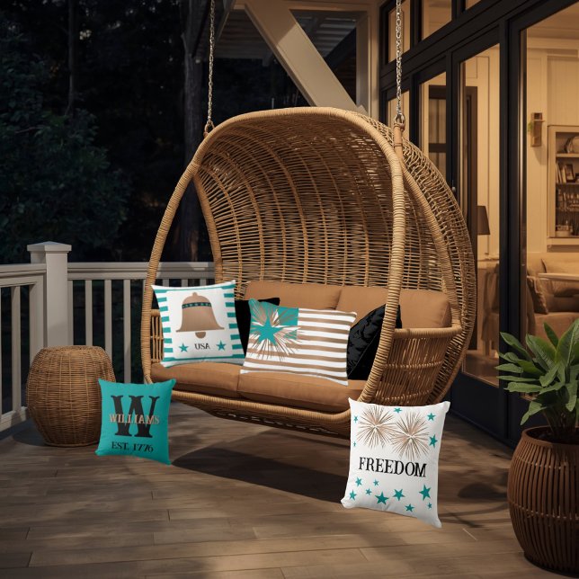 Unique Copper & Turquoise July 4th Flag  Accent Pillow (Creator Uploaded)