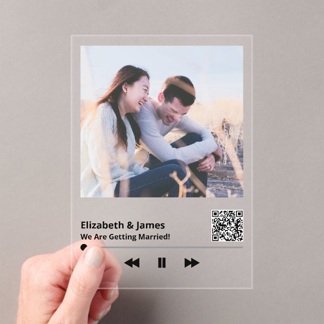 Unique Couple Photo Music Plaque QR Code Wedding Acrylic Invitations (Insitu (Handheld))