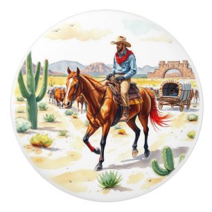 Unique Cowboy Art Ceramic Knob