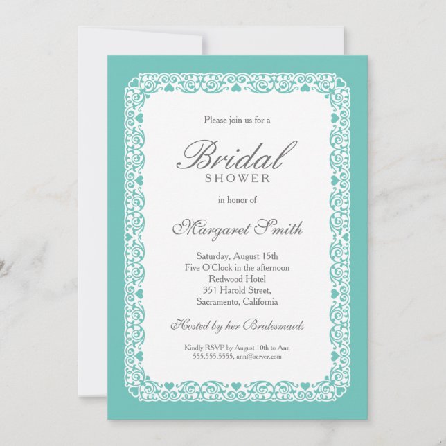 Unique Creative Aqua Turquoise Bridal Shower Invitation (Front)