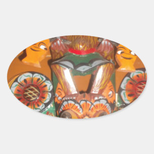 Unique Cultural Art - Sri Lankan/Indonesian Design Oval Sticker