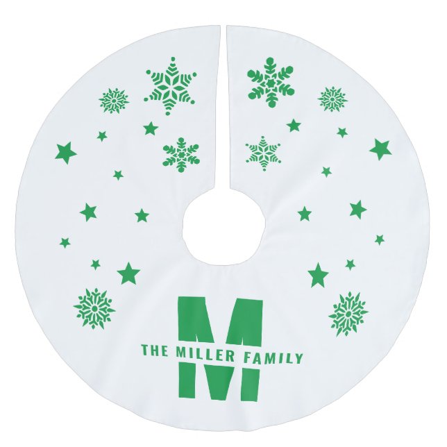 Unique Custom Family Name Template White Green Brushed Polyester Tree Skirt (Front)