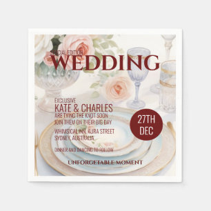Unique Custom Magazine Style Wedding  Napkin