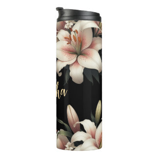 Unique custom name, floral lily thermal tumbler