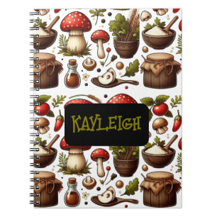 Unique custom name mushroom cottagecore pattern  notebook