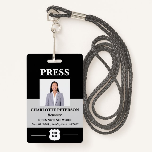 Unique Custom Photo & Logo Press ID  Badge (Front with Lanyard)