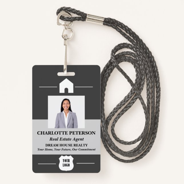 Unique Custom Photo & Logo Real Estate Name  Badge (Front with Lanyard)