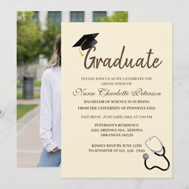 Unique Custom Photo Nurse Graduation Party Invitation (Front/Back)