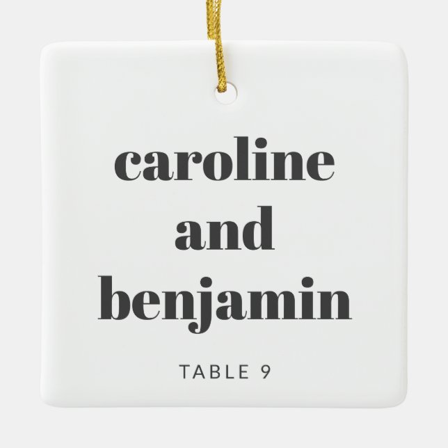Unique Custom Place Card Winter Christmas Wedding  Ceramic Ornament (Front)
