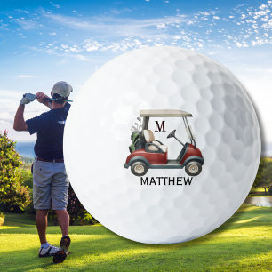 Unique Custom Red Cart Monogram Name Golf Balls