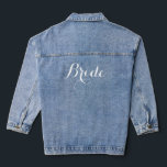 Unique Custom Text Denim Jacket for Trendy Brides<br><div class="desc">A stylish and modern denim jacket designed for brides who love a touch of personality. This custom piece lets you add your own text, creating a unique keepsake for pre-wedding events, receptions, or casual celebrations. Comfortable, durable, and effortlessly chic, it’s the perfect blend of fashion and sentiment for your big...</div>