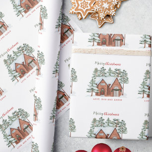 Unique Custom Watercolor Nordic Christmas Tree Wrapping Paper