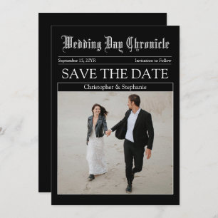 Unique Customizable Minimalist QR Code Newspaper Save The Date
