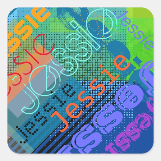 Unique Customizable Name | Fun Colourful & Creativ Square Sticker (Front)