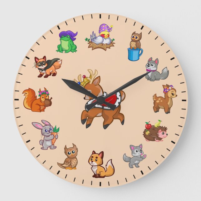 Unique Cute Animals of Nature Themed Large Clock (Front)