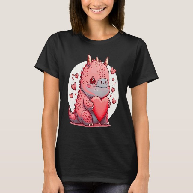 Unique Cute Dino Dazecore Valentines Day T-Shirt (Front)