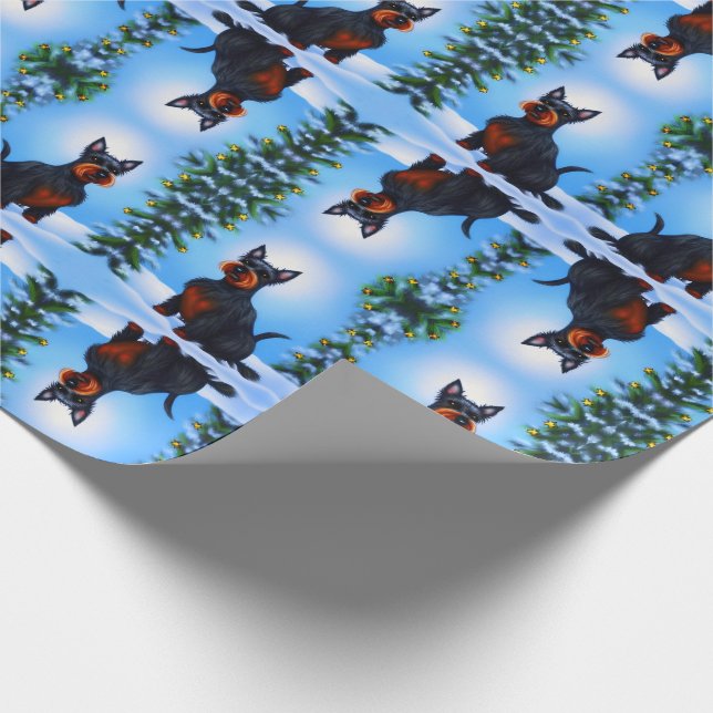 Unique Cute Festive Dog Scottish Terrier Wrapping Paper (Corner)