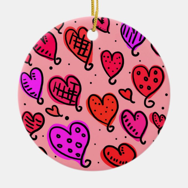 Unique Cute Heart Pattern Ceramic Ornament (Front)