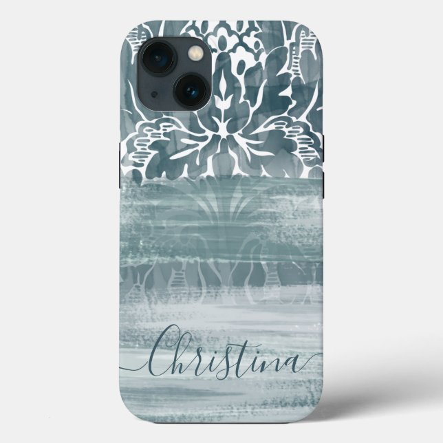 Unique Damask Teal Artsy Brushstrokes  Case-Mate iPhone Case (Back)