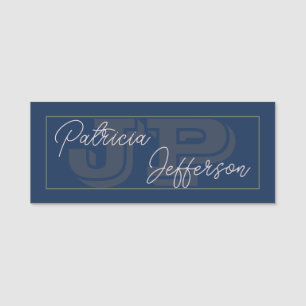 Unique Dark Blue Monogrammed Handwritten Name Tag