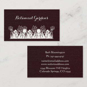 Unique Dark Cherry Linen Look Floral Business Card