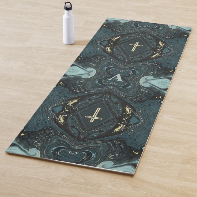 Unique Dark Green & Gold Christian Holy Cross Yoga Mat (In Situ)