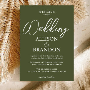 Unique Dark Green Handwritten Typography Wedding  Invitation
