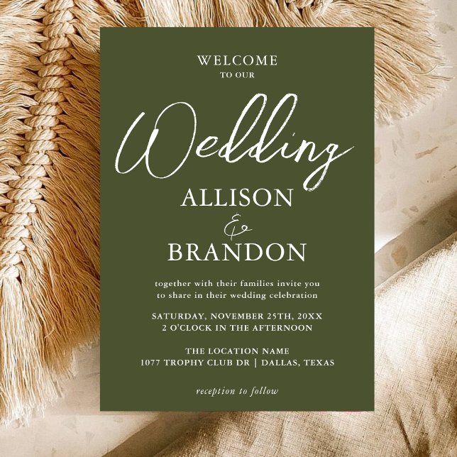 Unique Dark Green Handwritten Typography Wedding  Invitation (Creator Uploaded)