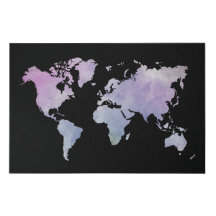 Unique Dark Watercolor World Map Home Office Decor