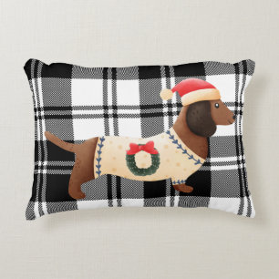 Unique design cute funny dog tartan plaid Xmas Accent Pillow