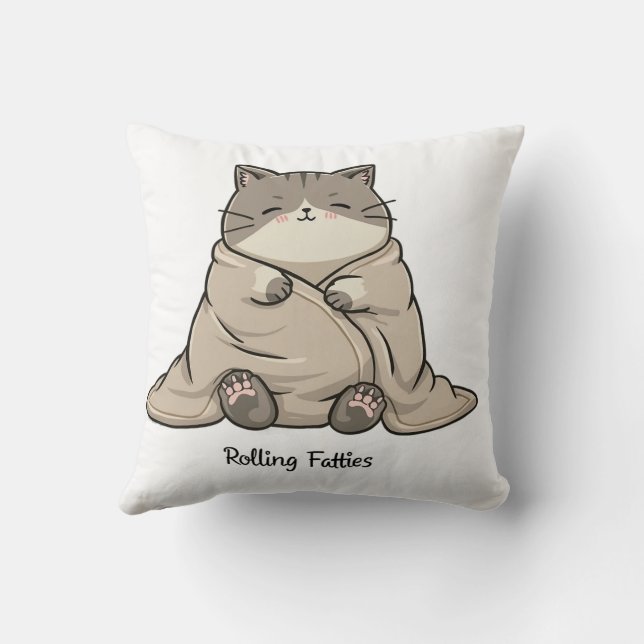 Unique Design: Features a whimsical cat illustrati Throw Pillow (Back)