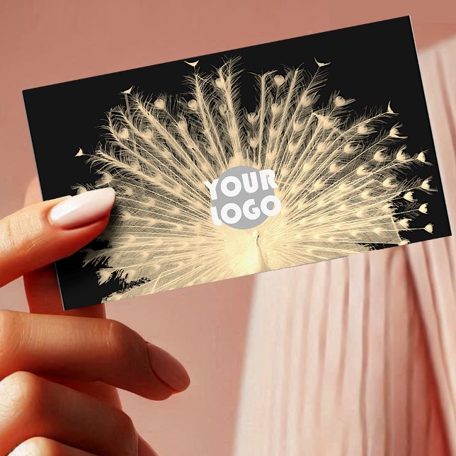 Unique Design Golden Peacock Custom Logo on Black Business Card (Creator Uploaded)
