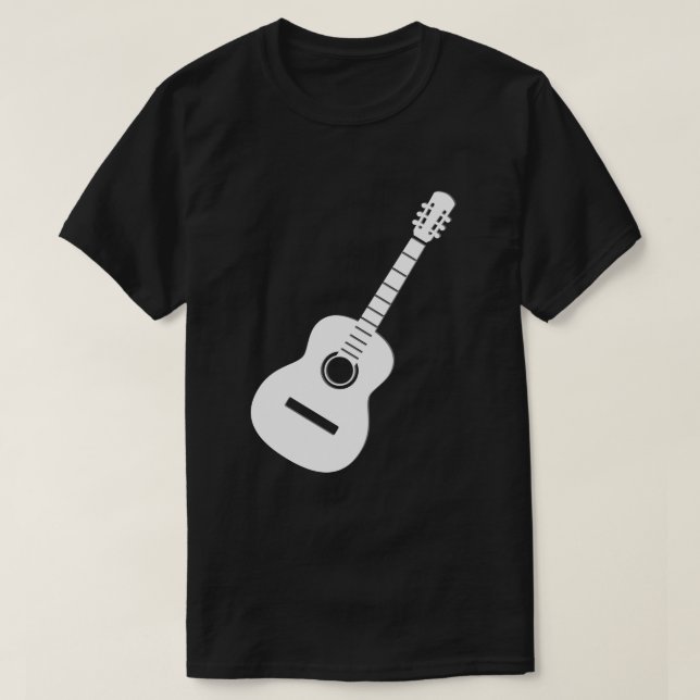 Unique Design   White Silhouette Guitar On Black  T-Shirt (Design Front)